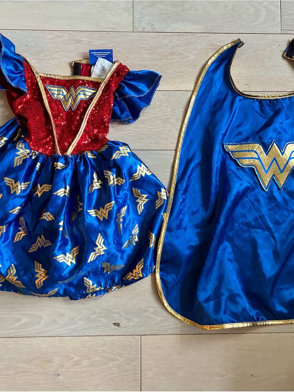 Wonder Woman Inspired Blue and Red Girls Costume with Cape GUC Size Small